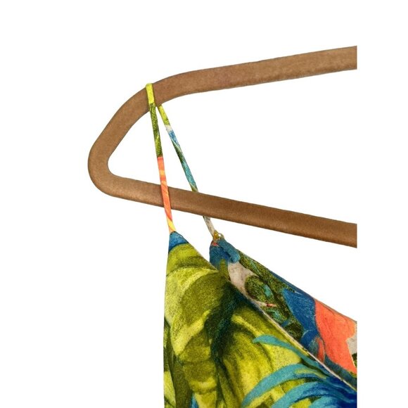 Farm Rio Dress L Orange Tropical Hi Lo Maxi One Shoulder Strap Blue Side Split G - Picture 6 of 15